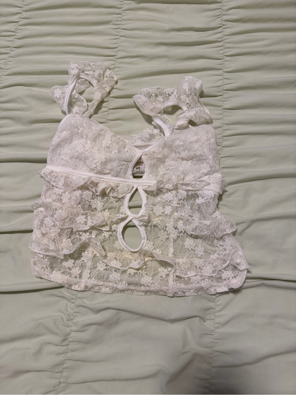 White Lace Ruffle Keyhole Crop Top